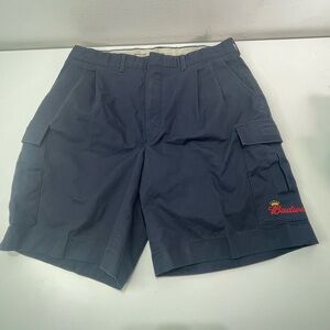 Vtg Budweiser Shorts Navy Cargo Embroidered Logo Bartender Cotton Blend Men 36